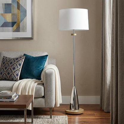61" Chrome Traditional Shaped Floor Lamp With White Square Shade