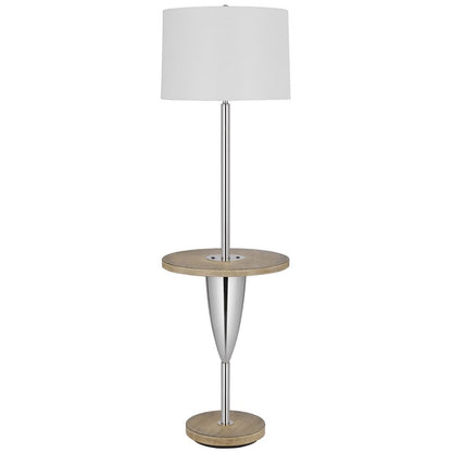 61" Chrome Tray Table Floor Lamp With White Square Shade