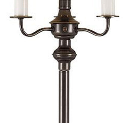60" Bronze Metal Four Light Floor Lamp With Beige Fabric Square Shade