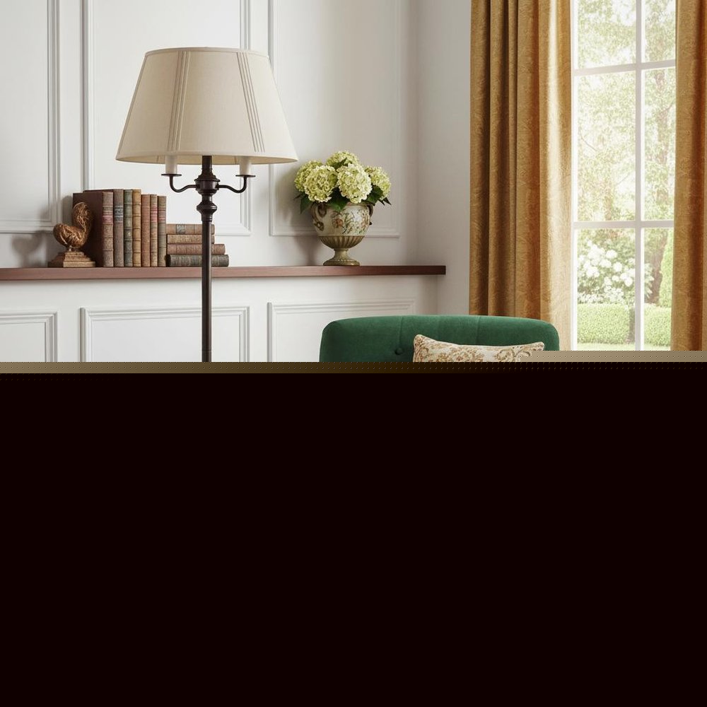 60" Bronze Metal Four Light Floor Lamp With Beige Fabric Square Shade