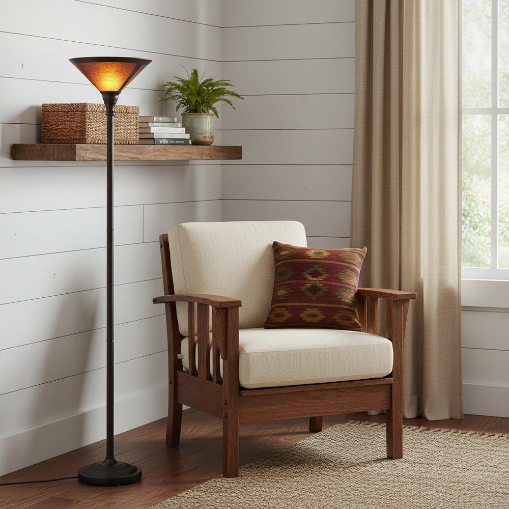 71" Rusted Torchiere Floor Lamp With Brown Dome Shade