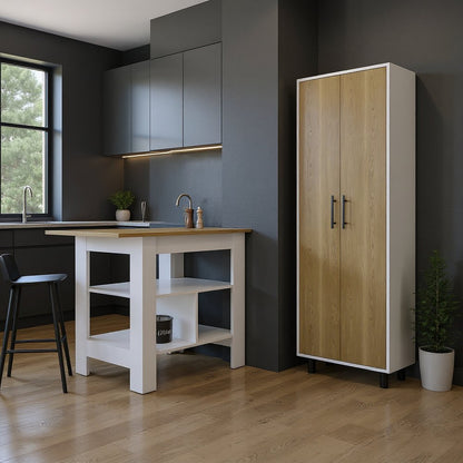 41" Natural and White Wood Kitchen Island Set With Storage
