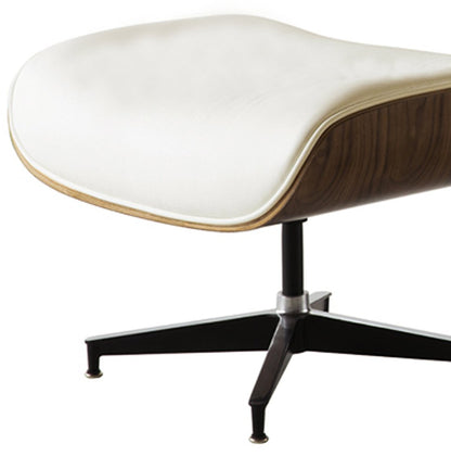 35" Beige and Dark Brown Genuine Leather Tufted Swivel Lounge Chair With Ottoman