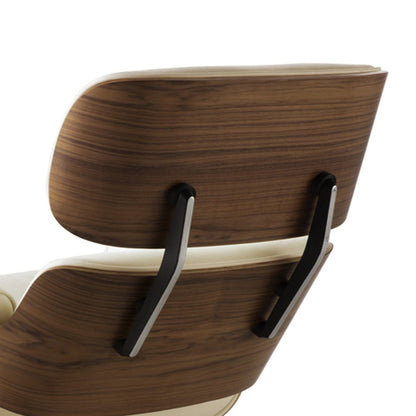 35" Beige and Dark Brown Genuine Leather Tufted Swivel Lounge Chair With Ottoman