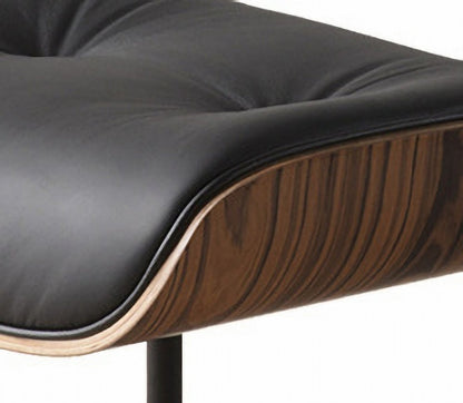 35" Black and Brown Genuine Leather Tufted Swivel Lounge Chair With Ottoman