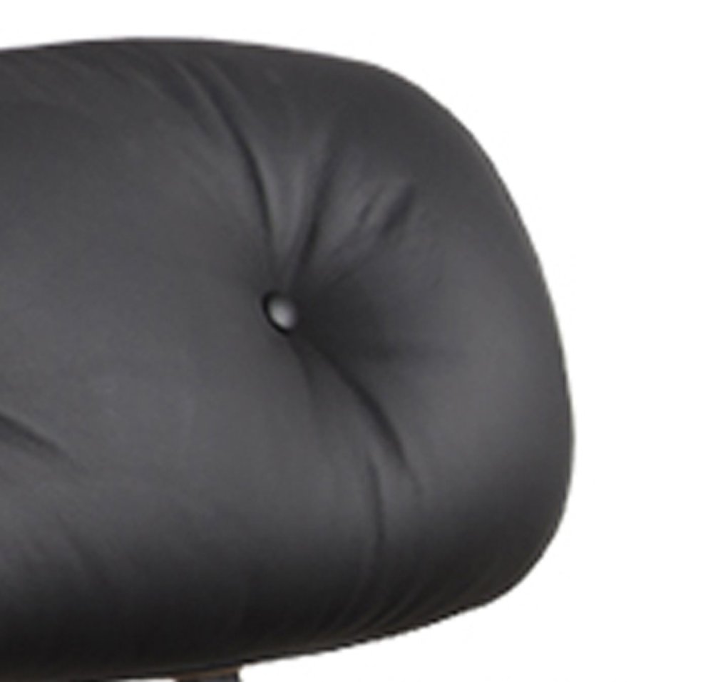 35" Black and Brown Genuine Leather Tufted Swivel Lounge Chair With Ottoman