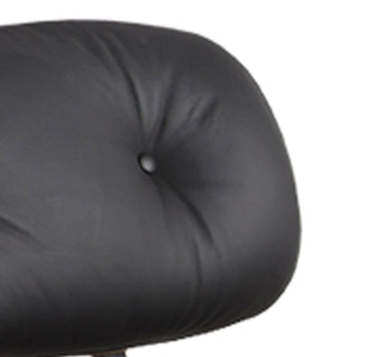 35" Black and Brown Genuine Leather Tufted Swivel Lounge Chair With Ottoman