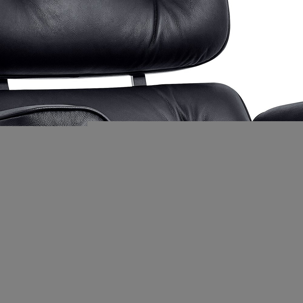 35" Black Genuine Leather Tufted Swivel Lounge Chair With Ottoman