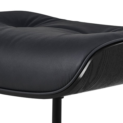 35" Black Genuine Leather Tufted Swivel Lounge Chair With Ottoman