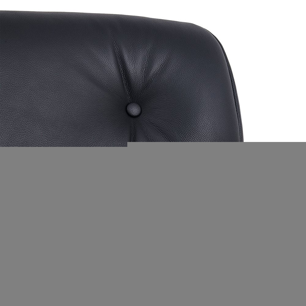 35" Black Genuine Leather Tufted Swivel Lounge Chair With Ottoman