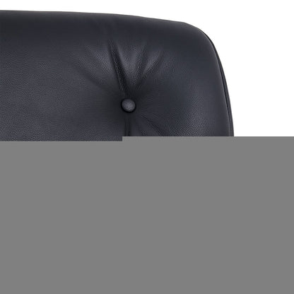 35" Black Genuine Leather Tufted Swivel Lounge Chair With Ottoman