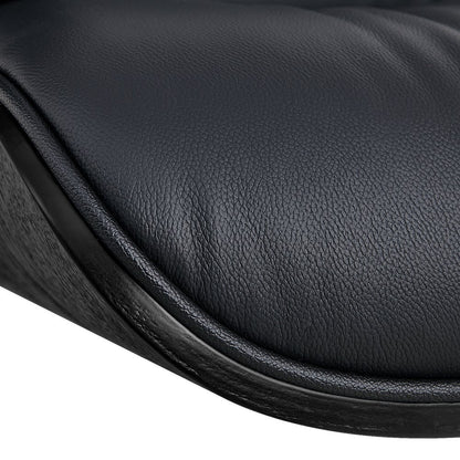 35" Black Genuine Leather Tufted Swivel Lounge Chair With Ottoman