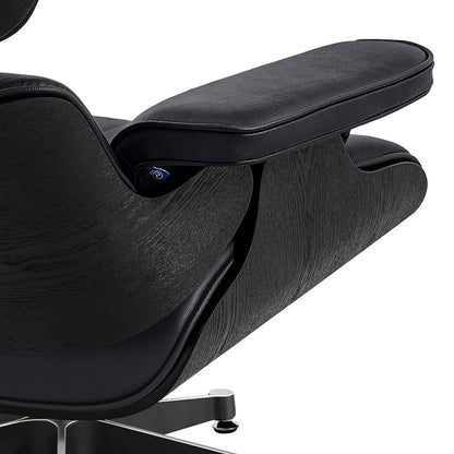 35" Black Genuine Leather Tufted Swivel Lounge Chair With Ottoman