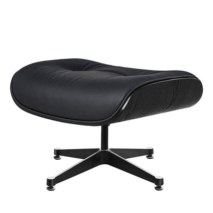 35" Black Genuine Leather Tufted Swivel Lounge Chair With Ottoman