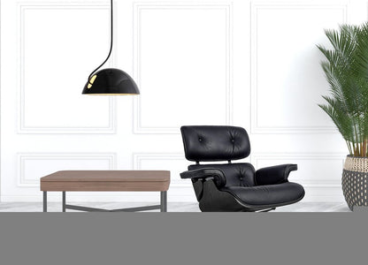 35" Black Genuine Leather Tufted Swivel Lounge Chair With Ottoman
