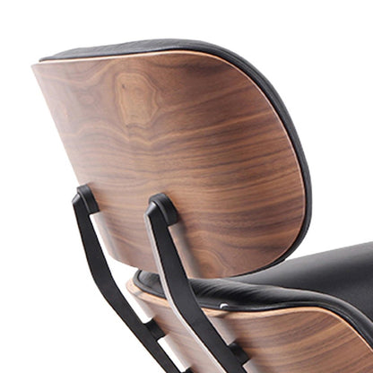 35" Black and Brown Genuine Leather Tufted Swivel Lounge Chair With Ottoman