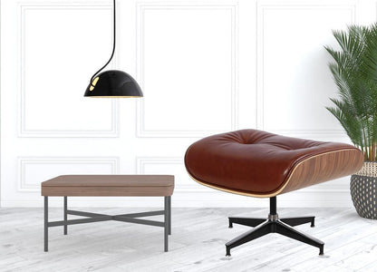 35" Brown Genuine Leather Tufted Swivel Lounge Chair With Ottoman