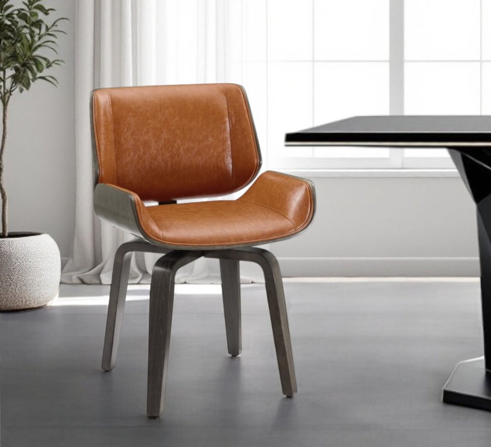 Brown and Black Upholstered Faux Leather Curved Back Dining Side Chair