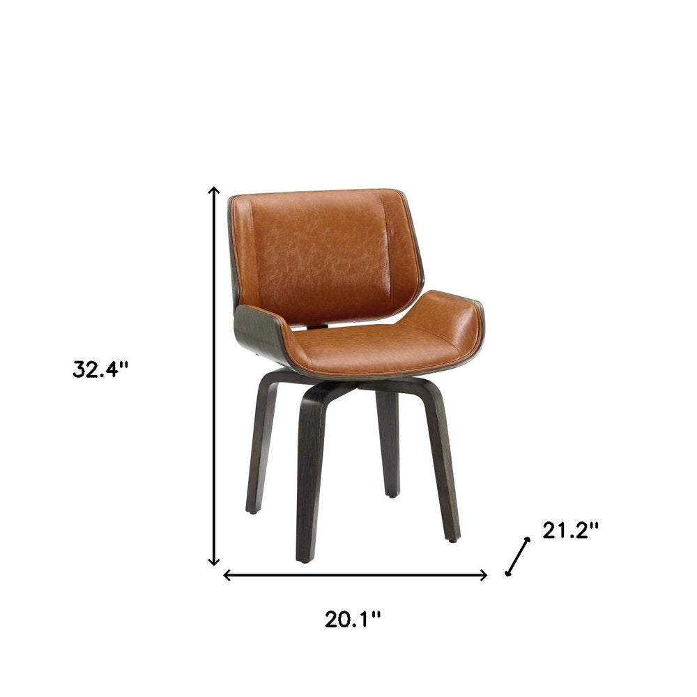 Brown and Black Upholstered Faux Leather Curved Back Dining Side Chair