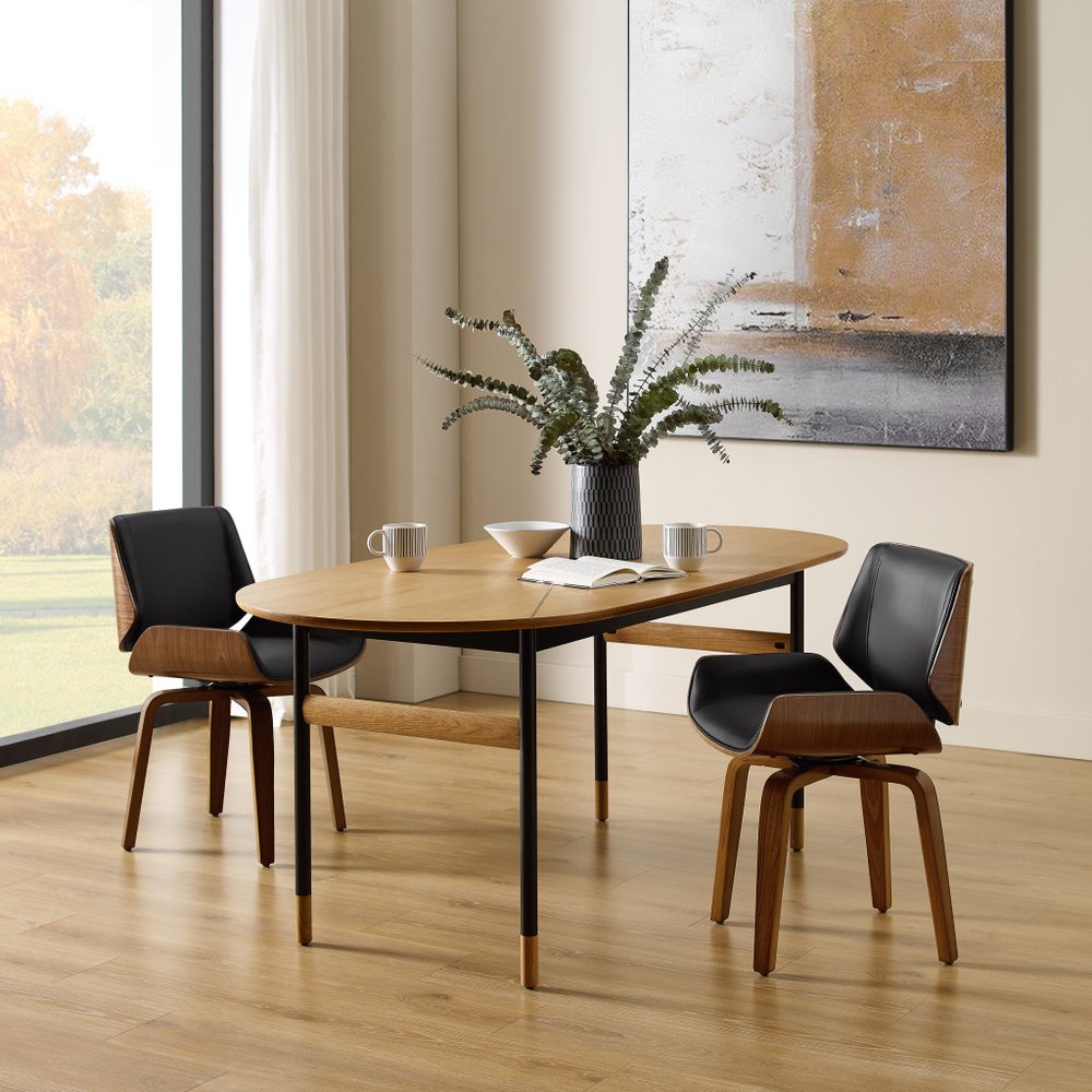 Black and Brown Upholstered Faux Leather Curved Back Dining Side Chair