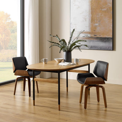 Black and Brown Upholstered Faux Leather Curved Back Dining Side Chair