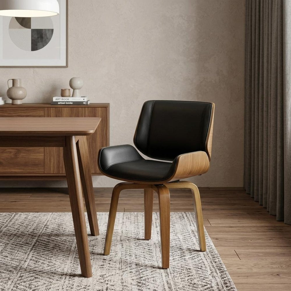 Black and Brown Upholstered Faux Leather Curved Back Dining Side Chair
