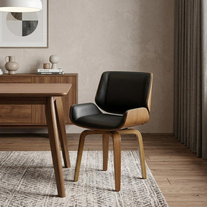 Black and Brown Upholstered Faux Leather Curved Back Dining Side Chair