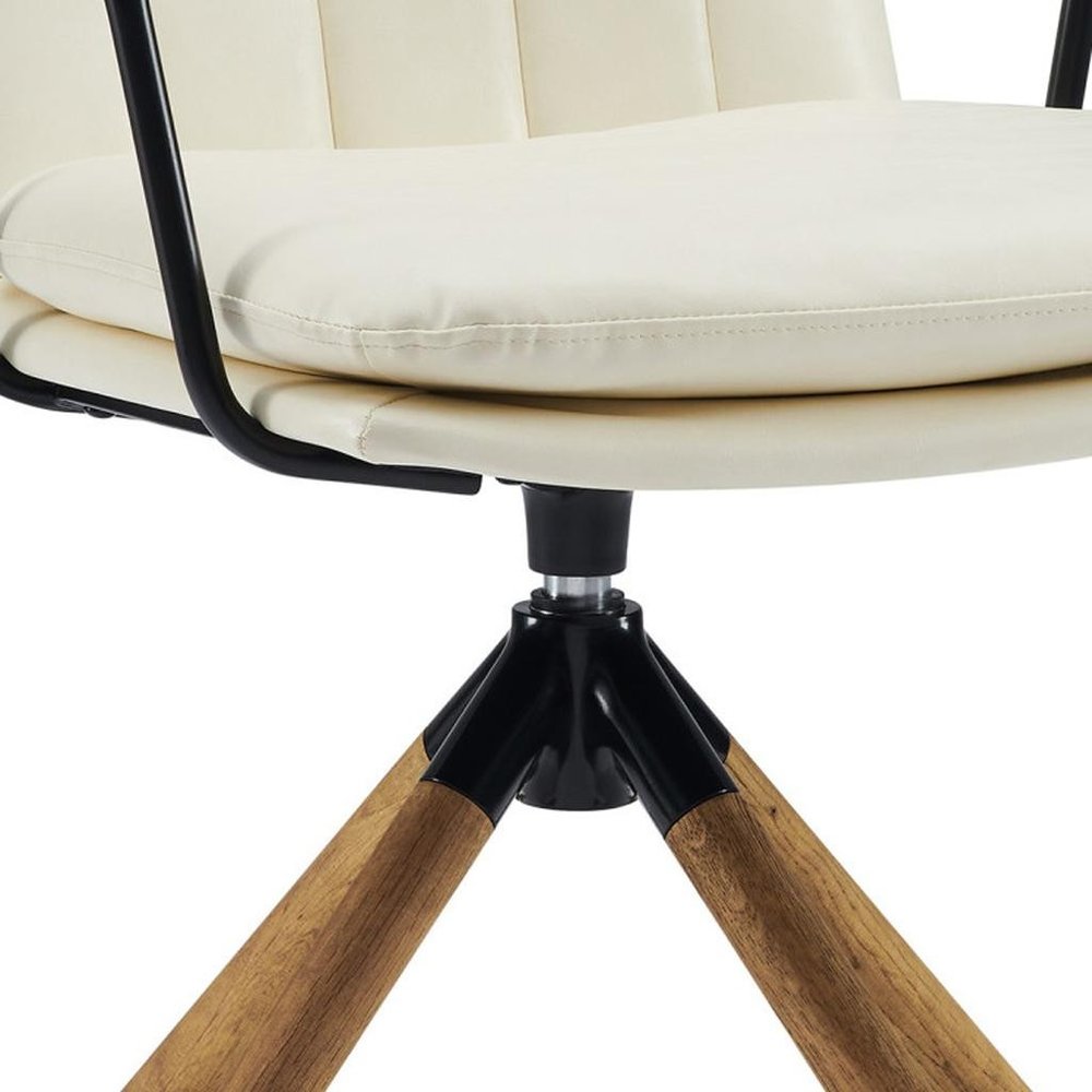 23" Off White Faux Leather And Brown Swivel Arm Chair