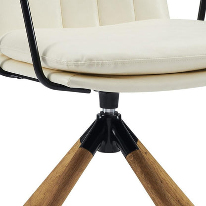 23" Off White Faux Leather And Brown Swivel Arm Chair