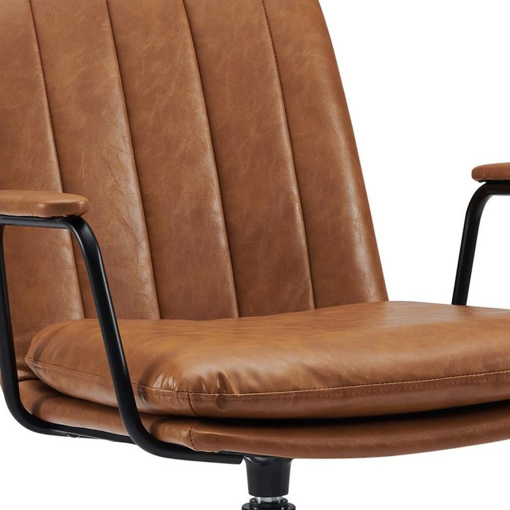 23" Brown Faux Leather Swivel Arm Chair