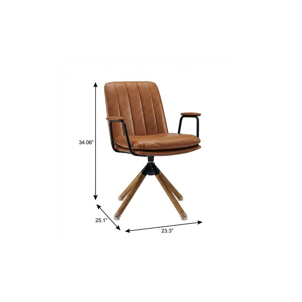 23" Brown Faux Leather Swivel Arm Chair