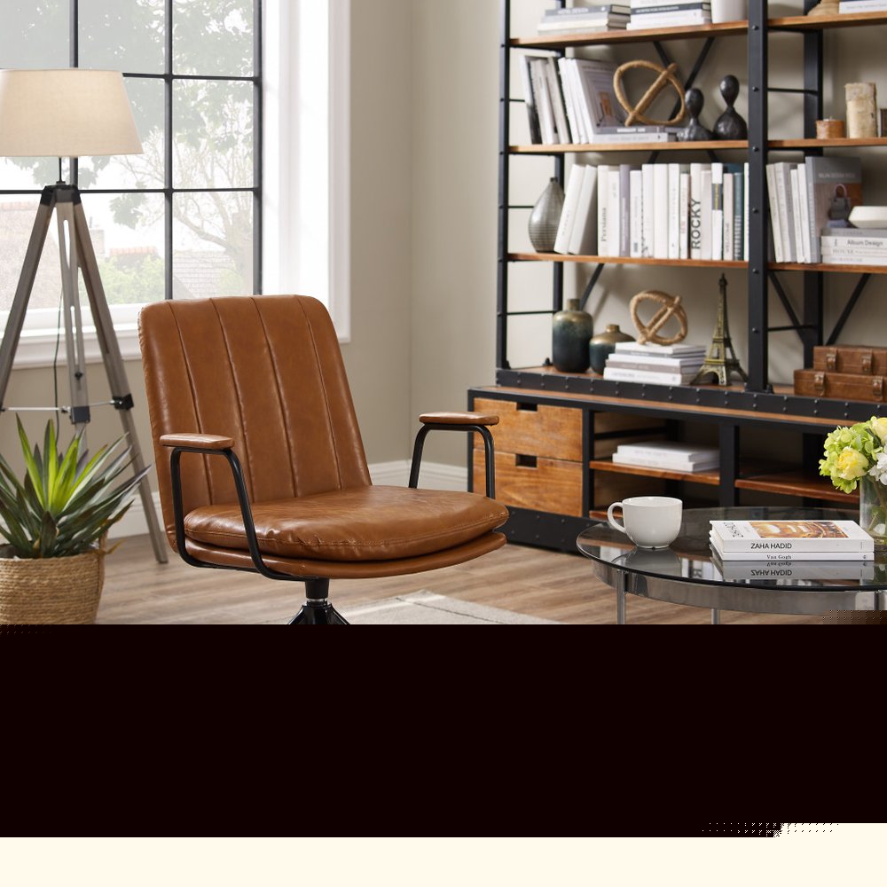 23" Brown Faux Leather Swivel Arm Chair