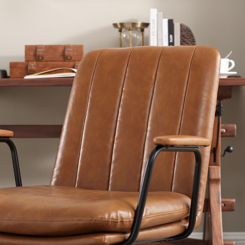 23" Brown Faux Leather Swivel Arm Chair