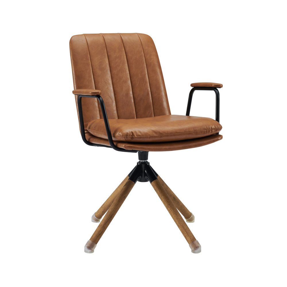 23" Brown Faux Leather Swivel Arm Chair