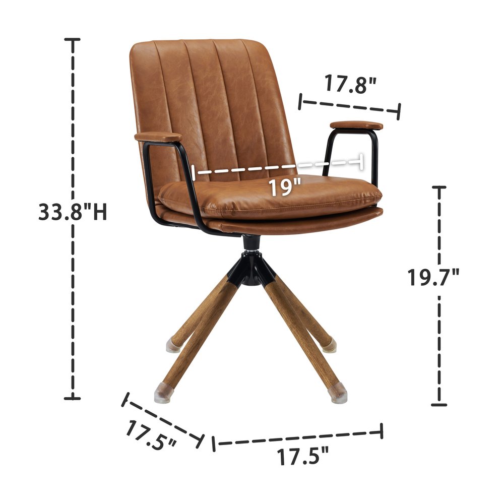 23" Brown Faux Leather Swivel Arm Chair