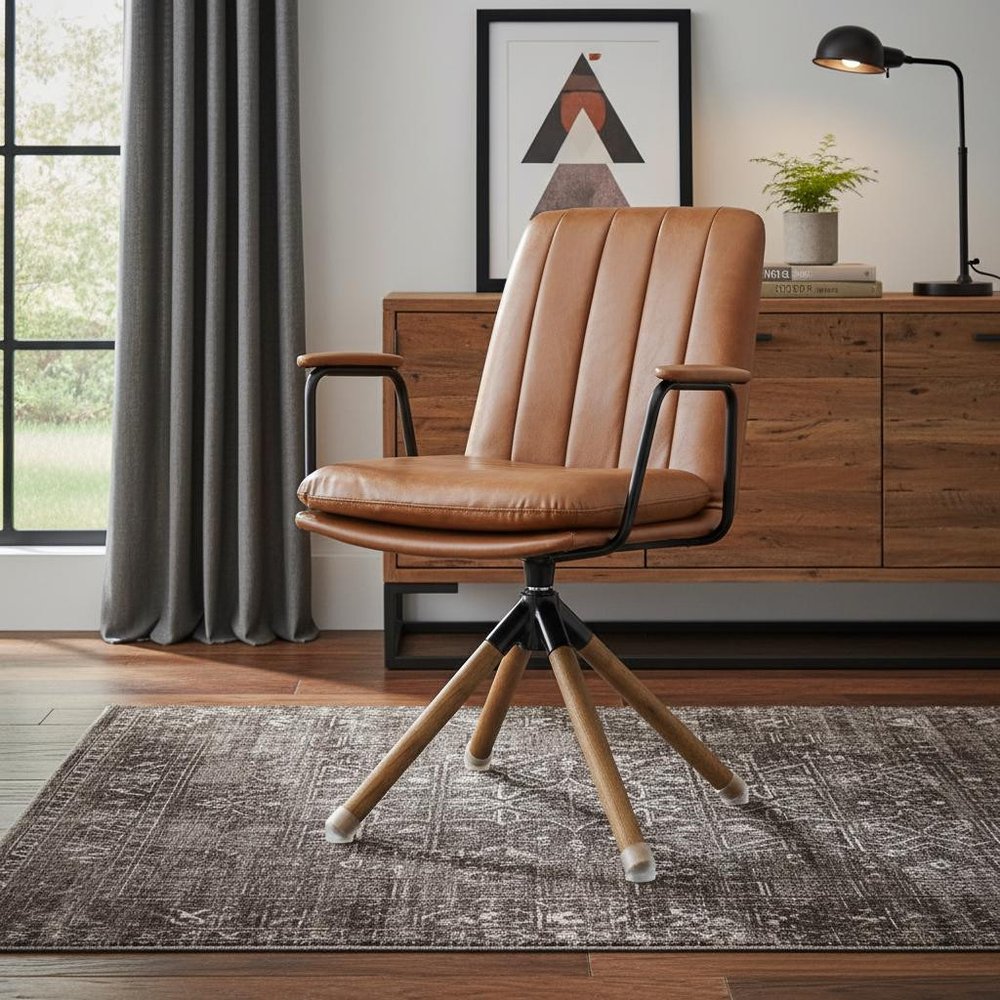 23" Brown Faux Leather Swivel Arm Chair