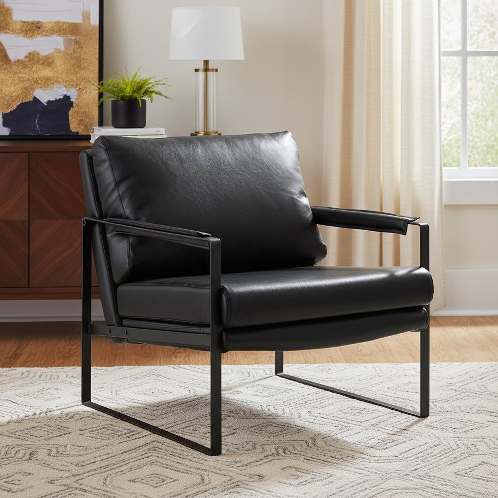 27" Black Faux Leather Arm Chair