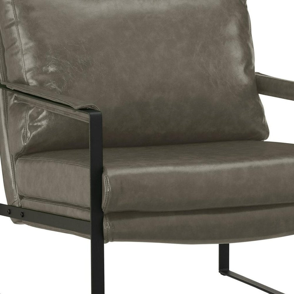 27" Dark Gray Faux Leather And Black Arm Chair