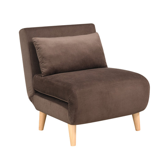 27" Brown and Natural Upholstered Convertible Chair And Toss Pillow