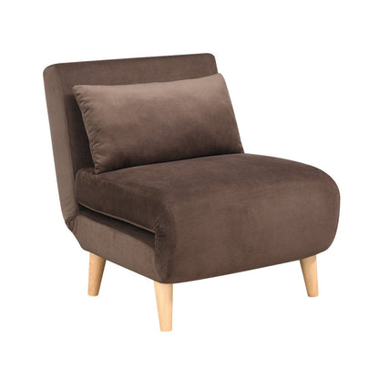27" Brown and Natural Upholstered Convertible Chair And Toss Pillow