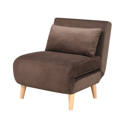 27" Brown and Natural Upholstered Convertible Chair And Toss Pillow