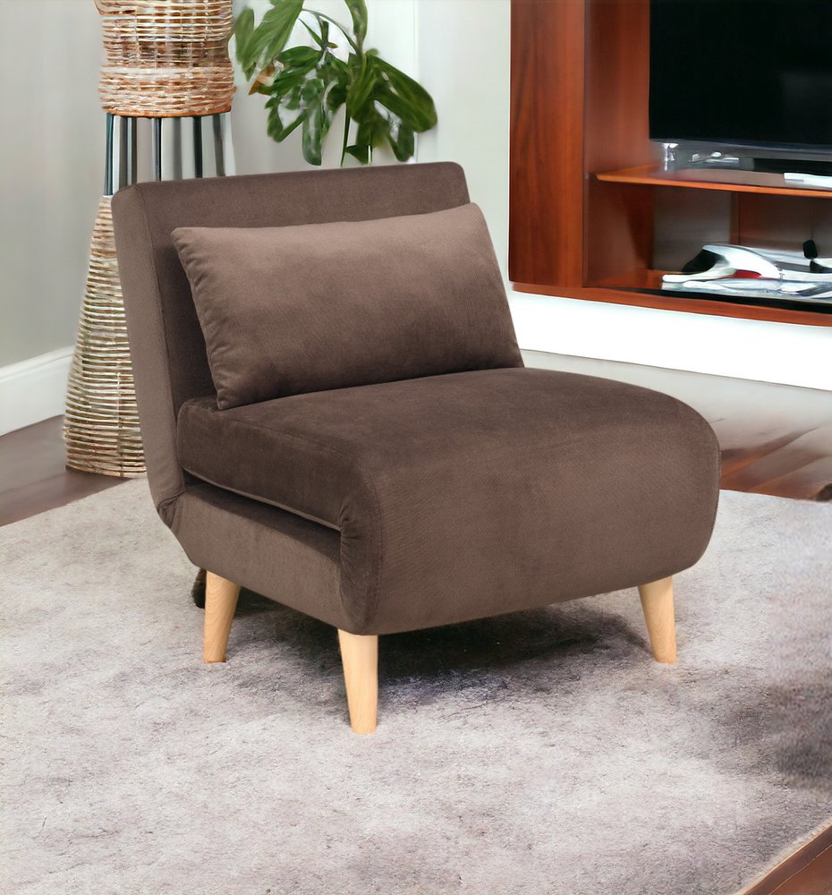 27" Brown and Natural Upholstered Convertible Chair And Toss Pillow