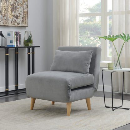 27" Light Gray and Natural Upholstered Convertible Chair And Toss Pillow