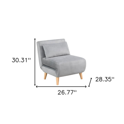 27" Light Gray and Natural Upholstered Convertible Chair And Toss Pillow