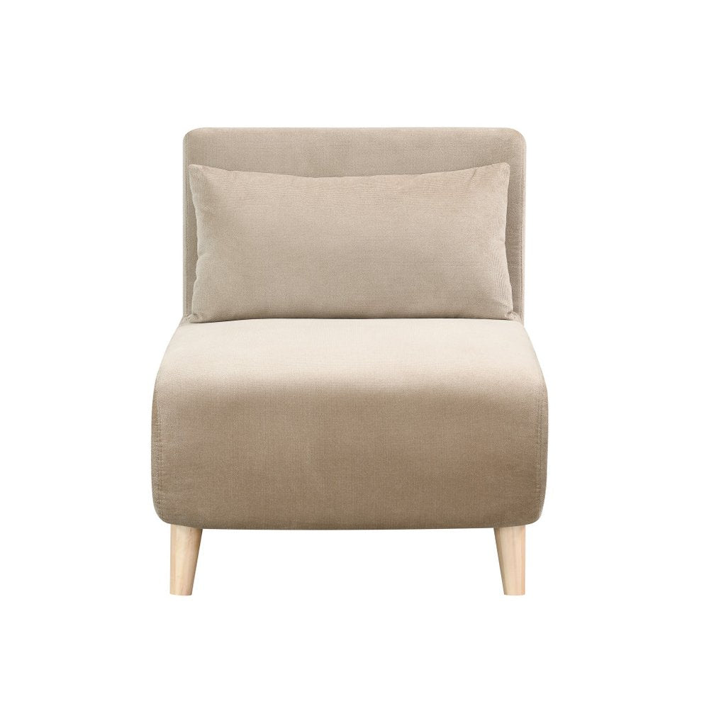 27" Beige and Natural Upholstered Slipper Chair And Toss Pillow