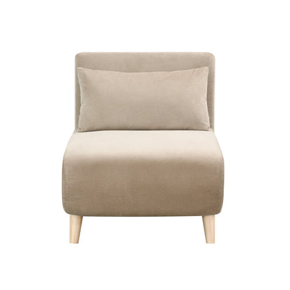 27" Beige and Natural Upholstered Slipper Chair And Toss Pillow