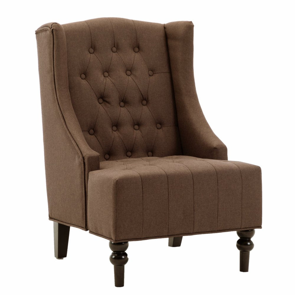 25" Brown and Black Velvet Tufted Wingback Chair
