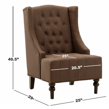 25" Brown and Black Velvet Tufted Wingback Chair