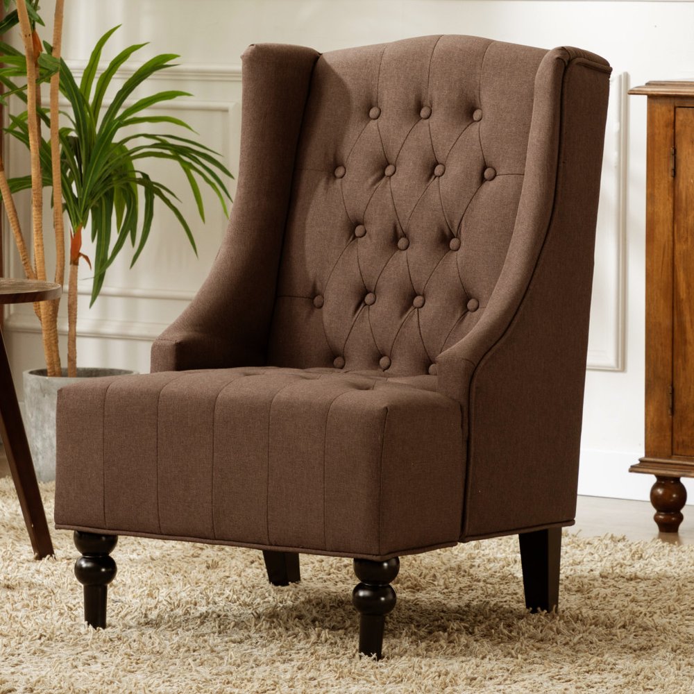 25" Brown and Black Velvet Tufted Wingback Chair