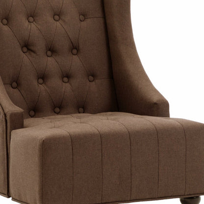 25" Brown and Black Velvet Tufted Wingback Chair